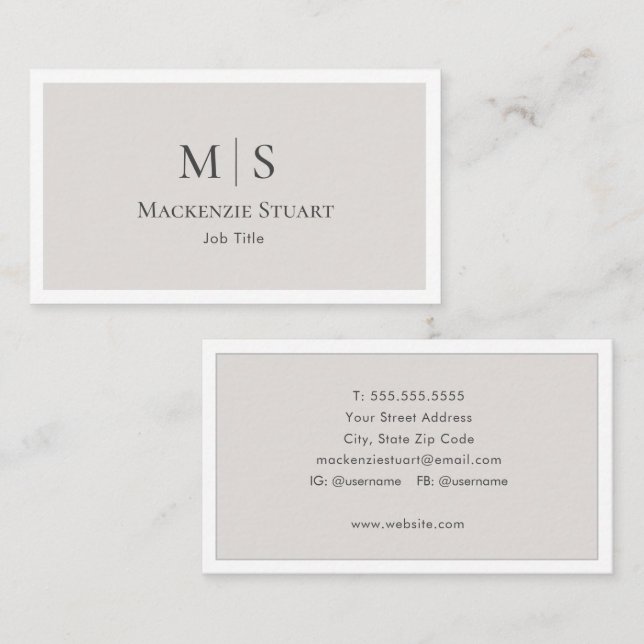 Tarjeta De Visita Elegant Professional Simple Monogram Minimalist (Anverso / Reverso)