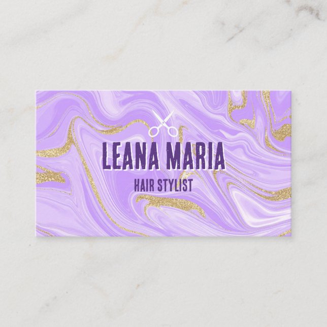 Tarjeta De Visita Elegant Purple and Gold Swirl Hair Salon (Anverso)