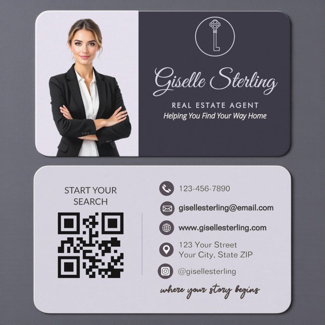 Tarjeta De Visita Elegant Purple Realtor QR Code (Subido por el creador)