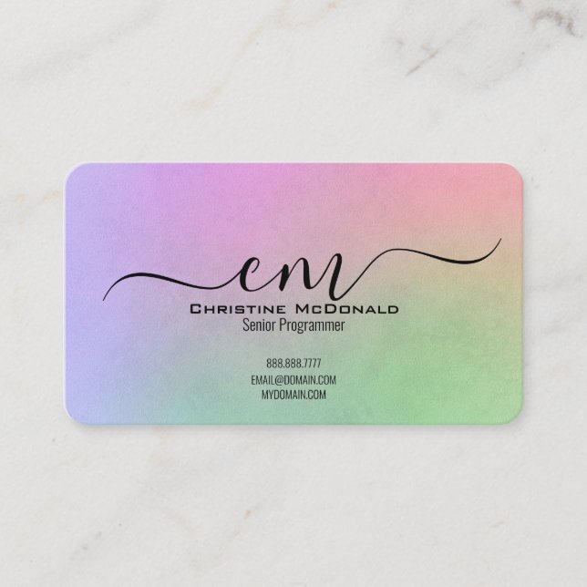 Tarjeta De Visita Elegant Rainbow Monogram Business Cards - Rounded  (Anverso)