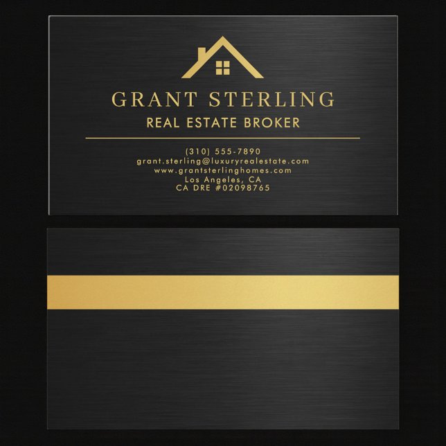 Tarjeta De Visita Elegant Real Estate Broker Metallic Black Gold  (Subido por el creador)