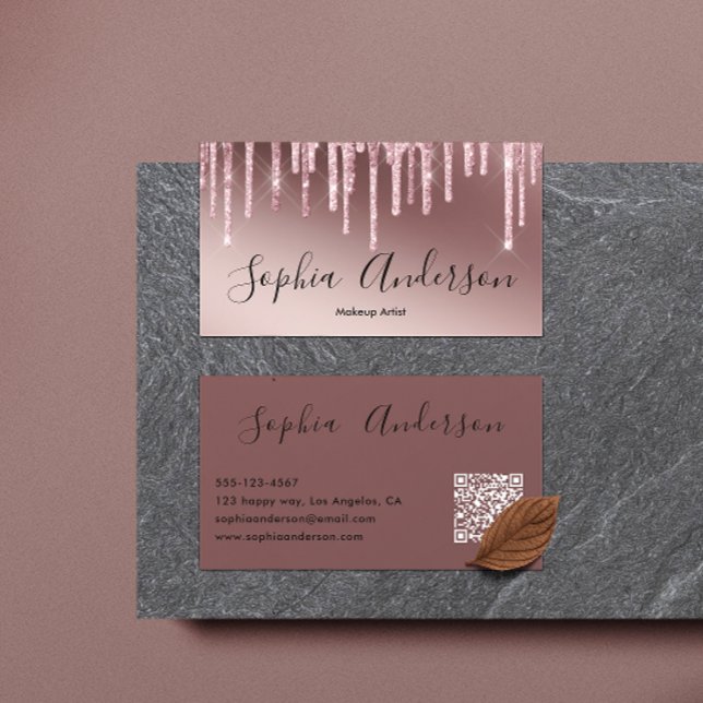 Tarjeta De Visita Elegant Rose Gold Glitter Drip  (Subido por el creador)