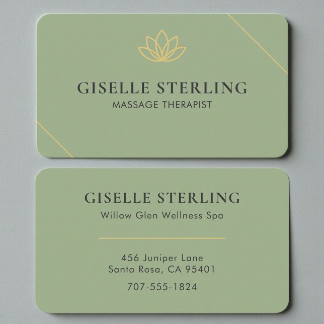 Tarjeta De Visita Elegant Sage Green Wellness & Massage Therapist (Subido por el creador)