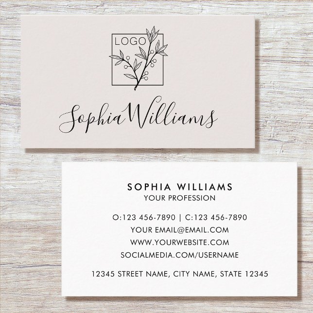 Tarjeta De Visita Elegant Script Custom Logo Modern Off-White (Subido por el creador)
