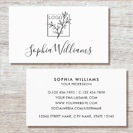 Tarjeta De Visita Elegant Script Custom Logo Modern White