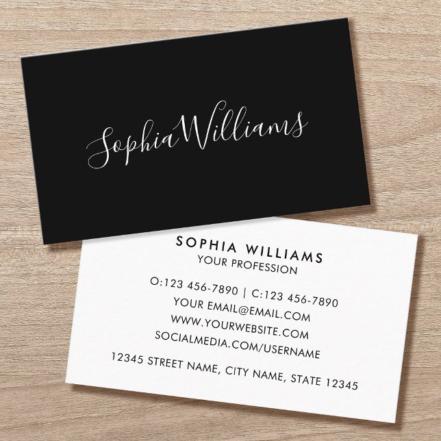 Tarjeta De Visita Elegant Script Modern Minimalist Black (Subido por el creador)