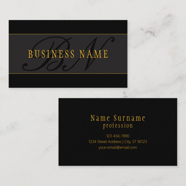 Tarjeta De Visita Elegant Script Monogram Black & Gold (Anverso / Reverso)