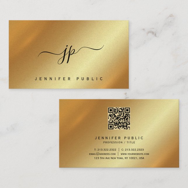 Tarjeta De Visita Elegant Script Monogram Gold Premium Pearl Paper (Anverso / Reverso)