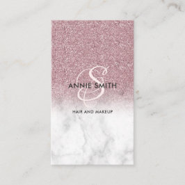 Tarjeta De Visita  Elegant Script Monogram Marble Rose Gold Glitter