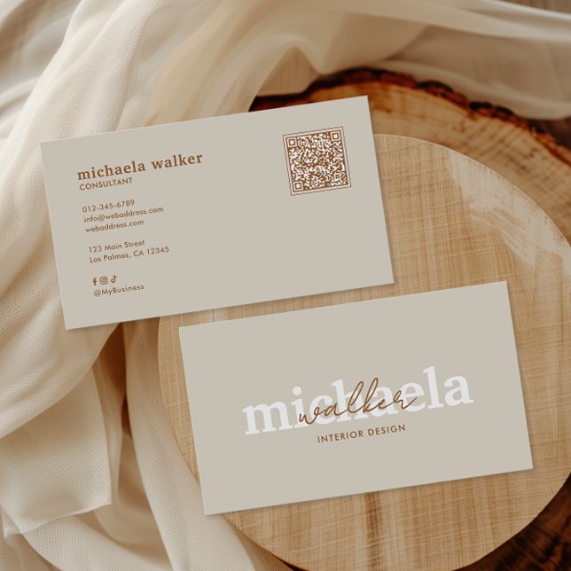 Tarjeta De Visita Elegant Script QR Code & Social Media (Subido por el creador)