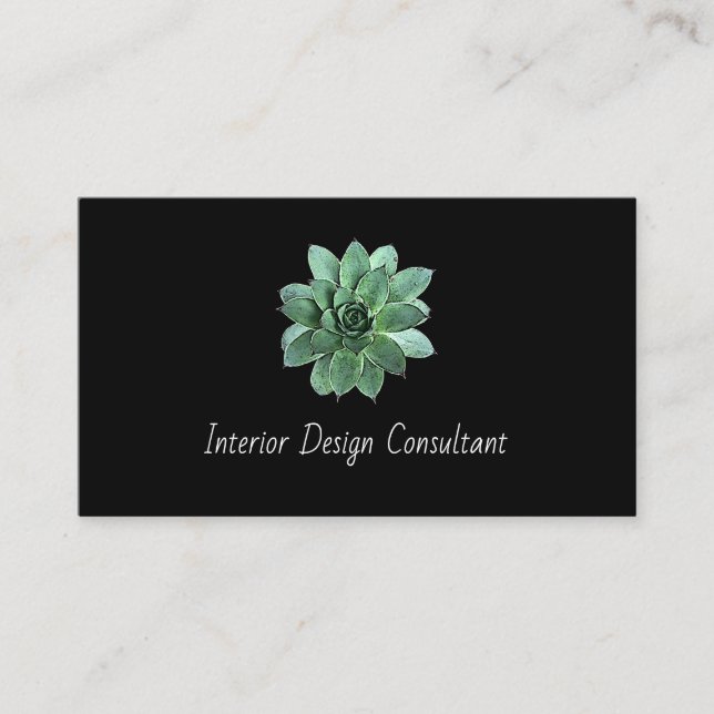 Tarjeta De Visita Elegant Succulent Botanical QR code Black  (Anverso)