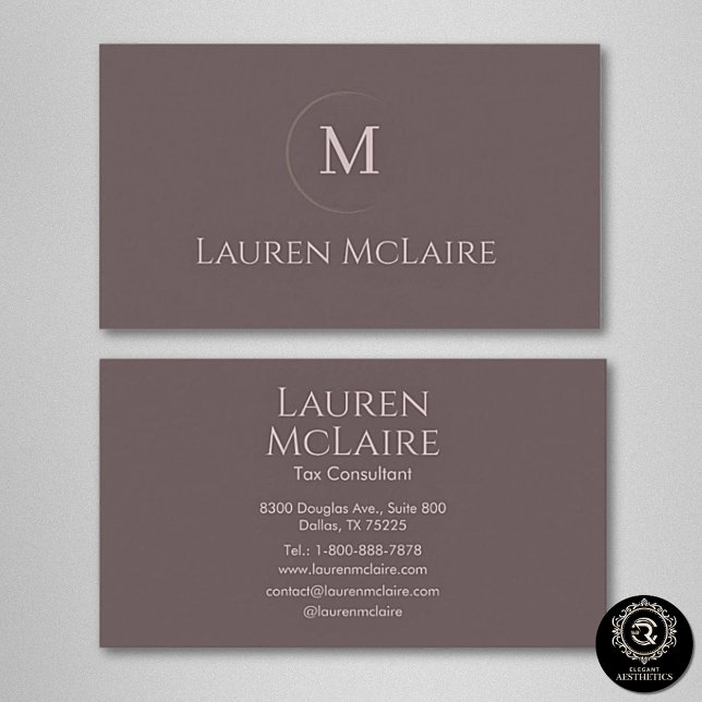 Tarjeta De Visita Elegant Taupe Circle Monogram (Subido por el creador)