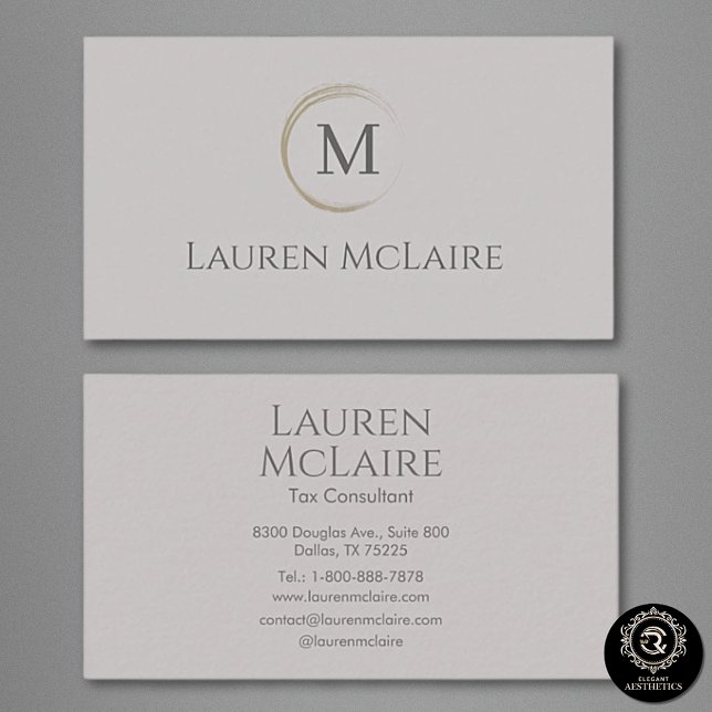 Tarjeta De Visita Elegant Taupe Gray Circle Monogram Business Card (Subido por el creador)
