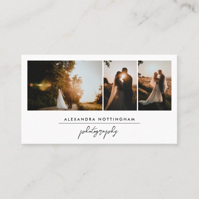 Tarjeta De Visita Elegant Three Photo Collage Wedding Photography (Anverso)