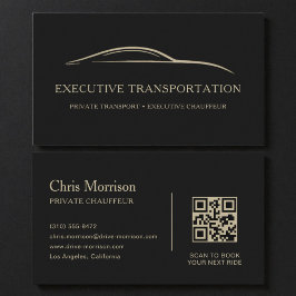 Tarjeta De Visita Elegant Transport Car QR Code Black & Gold