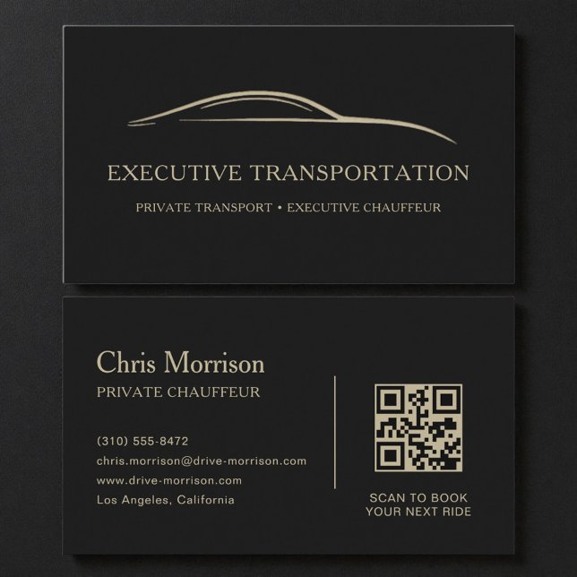 Tarjeta De Visita Elegant Transport Car QR Code Black & Gold (Subido por el creador)