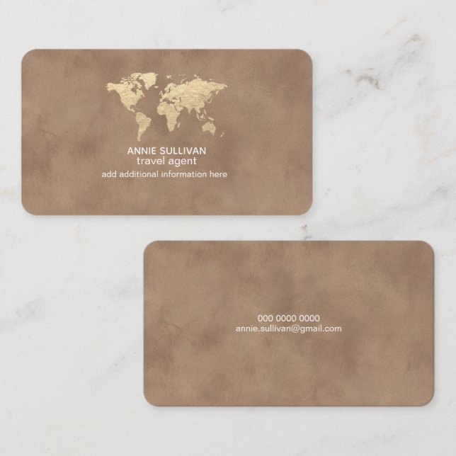 Tarjeta De Visita Elegant Travel Agent World Map Old Brown (Anverso / Reverso)