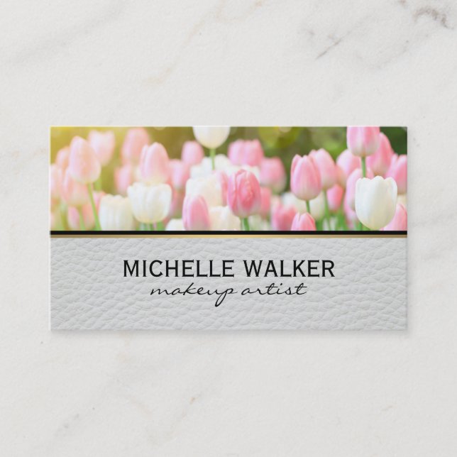 Tarjeta De Visita Elegant Tulip Flower | Florist | Leather (Anverso)