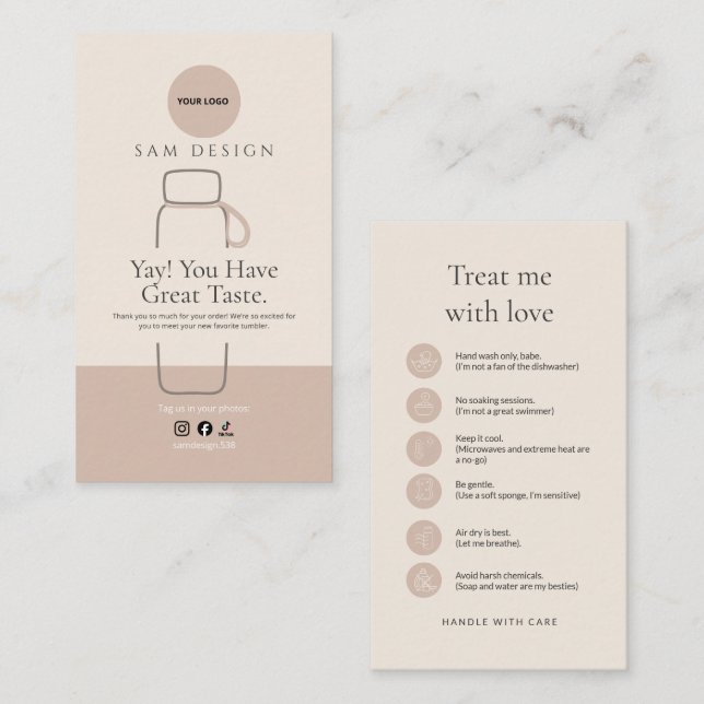 Tarjeta De Visita Elegant Tumbler Care Instructions Custom Than you (Anverso / Reverso)