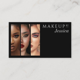 Tarjeta De Visita Elegant Typography Black White 3 Photo Makeup