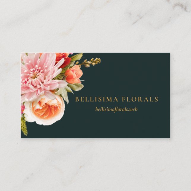 Tarjeta De Visita Elegant Vibrant Flowers on Dark Teal (Anverso)