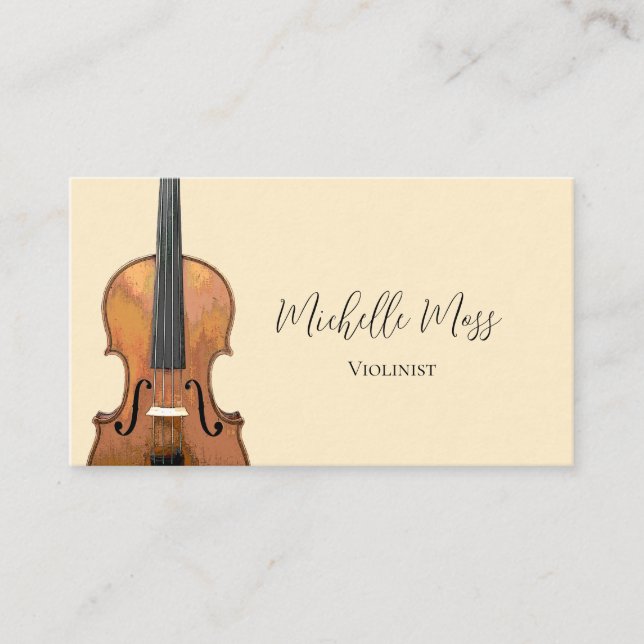 Tarjeta De Visita Elegant Violin Music Teacher Violinist Cream (Anverso)