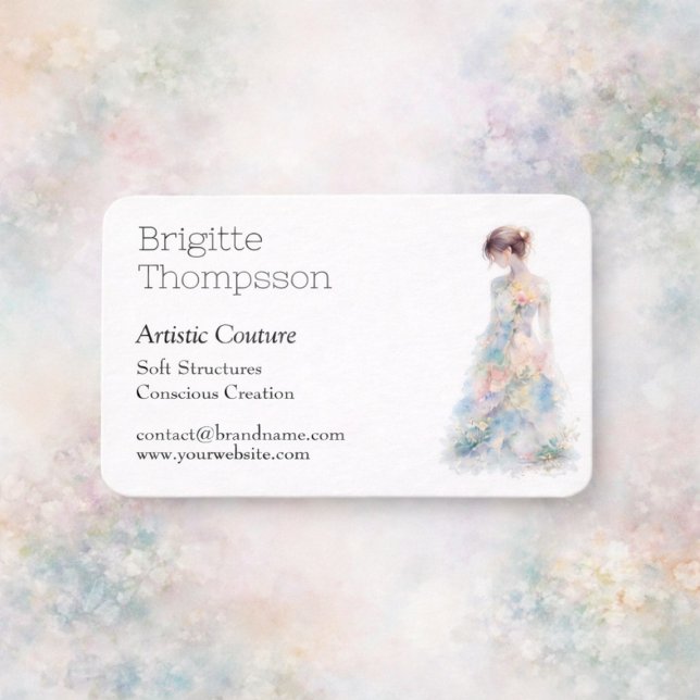 Tarjeta De Visita Elegant Watercolor Couture Bridal Fashion Designer (Subido por el creador)