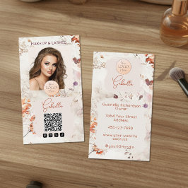 Tarjeta De Visita Elegant Watercolor Logo QR Code Photo Makeup