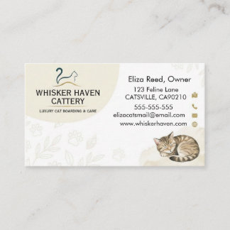 Tarjeta De Visita Elegant Watercolor Sleeping Cat Cattery