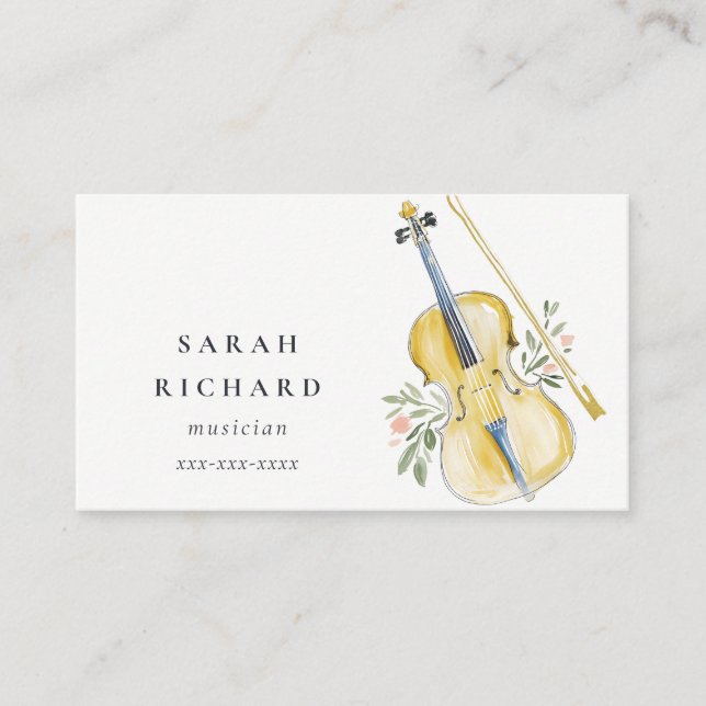 Tarjeta De Visita Elegant Watercolor Violin Musician Music Teacher (Anverso)