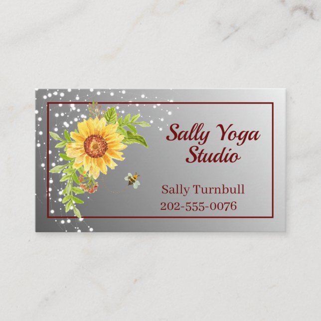 Tarjeta De Visita Elegant Watercolor Yellow Sunflower Business Card (Anverso)