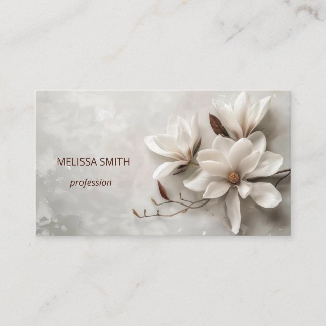 Tarjeta De Visita Elegant White 3D Magnolia (Anverso)