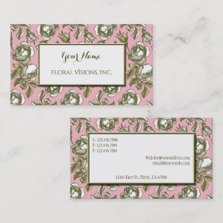 Tarjeta De Visita Elegant White and Gold Roses on Pink Custom