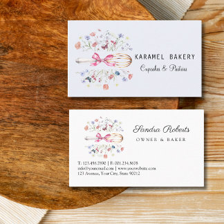 Tarjeta De Visita Elegant Wildflowers Whisk Bakery