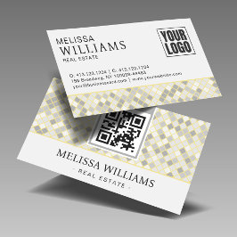 Tarjeta De Visita Elegant Yellow & Gray Geometric Squares 