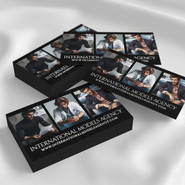 Tarjeta De Visita Elegante 3 fotos Agencia de modelos Triptych (3-Photo Triptypch Business Card Cover Photo (Stacked, Obverse))
