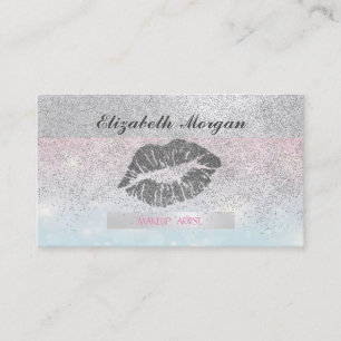 Tarjeta De Visita Elegante a rayas, Purpurinas Lips Silver Confetti