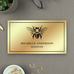 Tarjeta De Visita Elegante abeja de miel de panal de oro chic