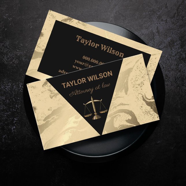 Tarjeta De Visita Elegante abogado abogado abogado negro y oro (Luxury business card - attorney at law, lawyer, judge )