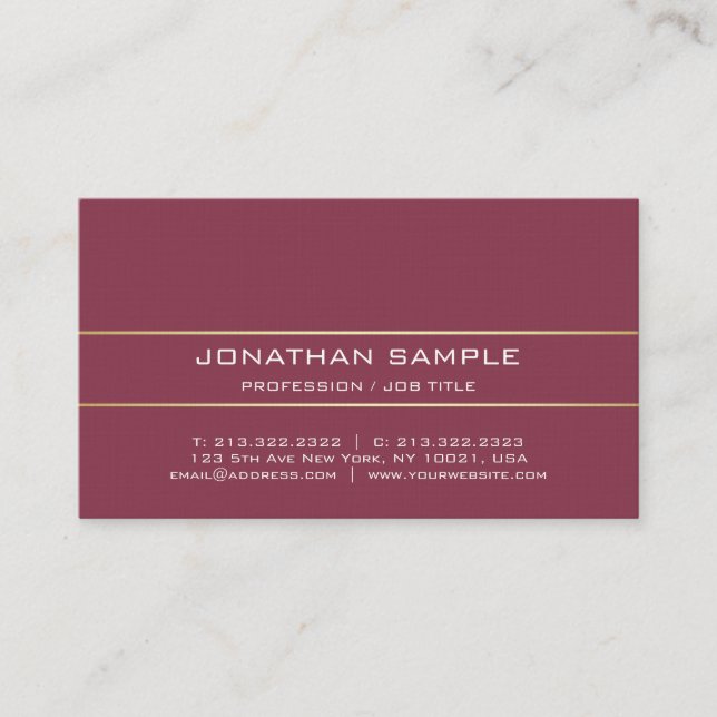 Tarjeta De Visita Elegante abogado de Burdeos Premium Linen Elite Lu (Anverso)