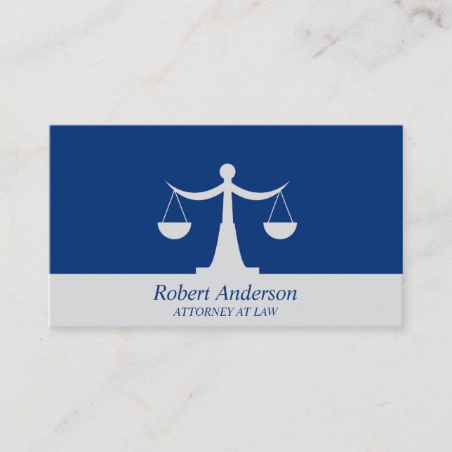 Tarjeta De Visita Elegante abogado en escalas de justicia azul (Anverso)