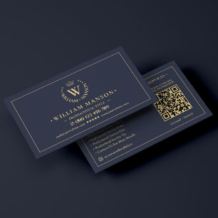 Tarjeta De Visita Elegante Abogado Notaría Móvil Corona Azul Marino