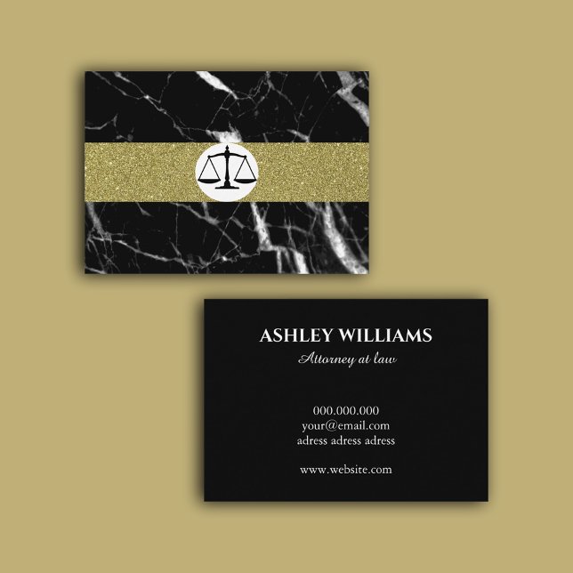 Tarjeta De Visita Elegante abogado oro negro de mármol (Attorney at law, lawyer- black marble gold business card)