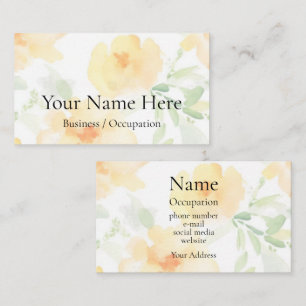 Tarjeta De Visita Elegante acuarela amarillo floral vegetación boho