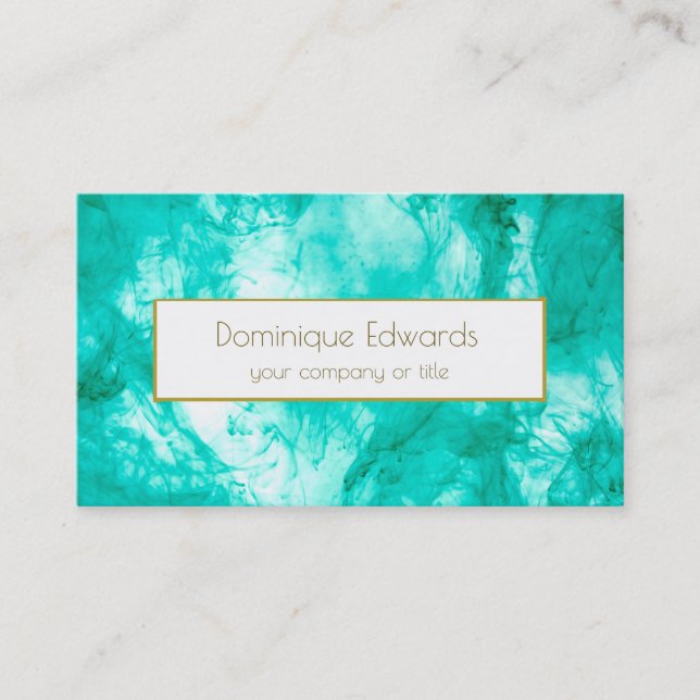 Tarjeta De Visita Elegante acuarela Aqua Blue Gold Profesional (Anverso)