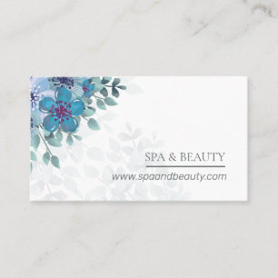 Tarjeta De Visita Elegante acuarela azul floral