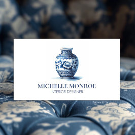 Tarjeta De Visita Elegante acuarela Azul Ginger Jar diseño interior