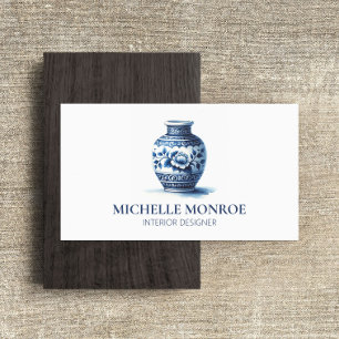 Tarjeta De Visita Elegante acuarela Azul Ginger Jar diseño interior