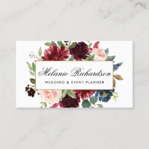 Tarjeta De Visita Elegante acuarela Borgoña Azul