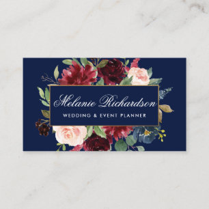 Tarjeta De Visita Elegante acuarela Burgundy Blue Gold